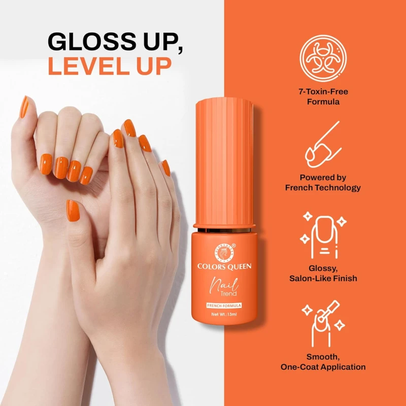 Colors Queen Nail Trend Glossy Nail Polish | Chip Resisting & Quick Drying Nail Paint with High Shine | 7 Toxin Free Formula | Vegan & Cruelty Free | Long Lasting & Vibrant Nail Paint for Women (Burnt Orange, 13ml) thumbnail 3